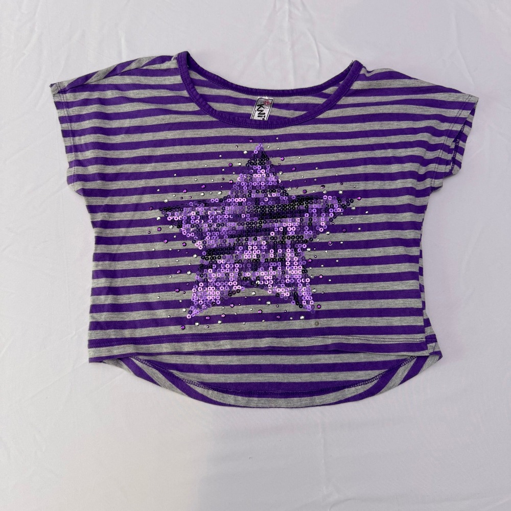 Knitworks Girls Purple‎ Striped Sequin Star Crop Top Shirt Size M 10/12 JCP1184K